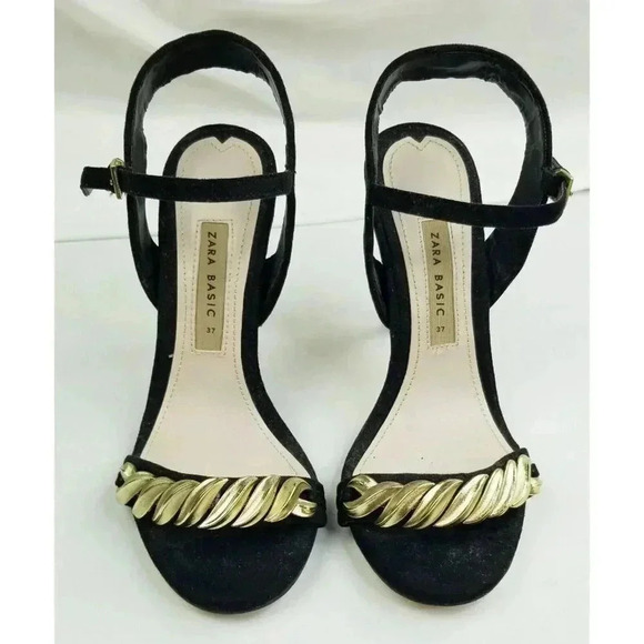 Zara Basic Collection Size 37 (US 6.5-7) Womens Black Suede Ankle Strap Open Toe - Picture 5 of 12